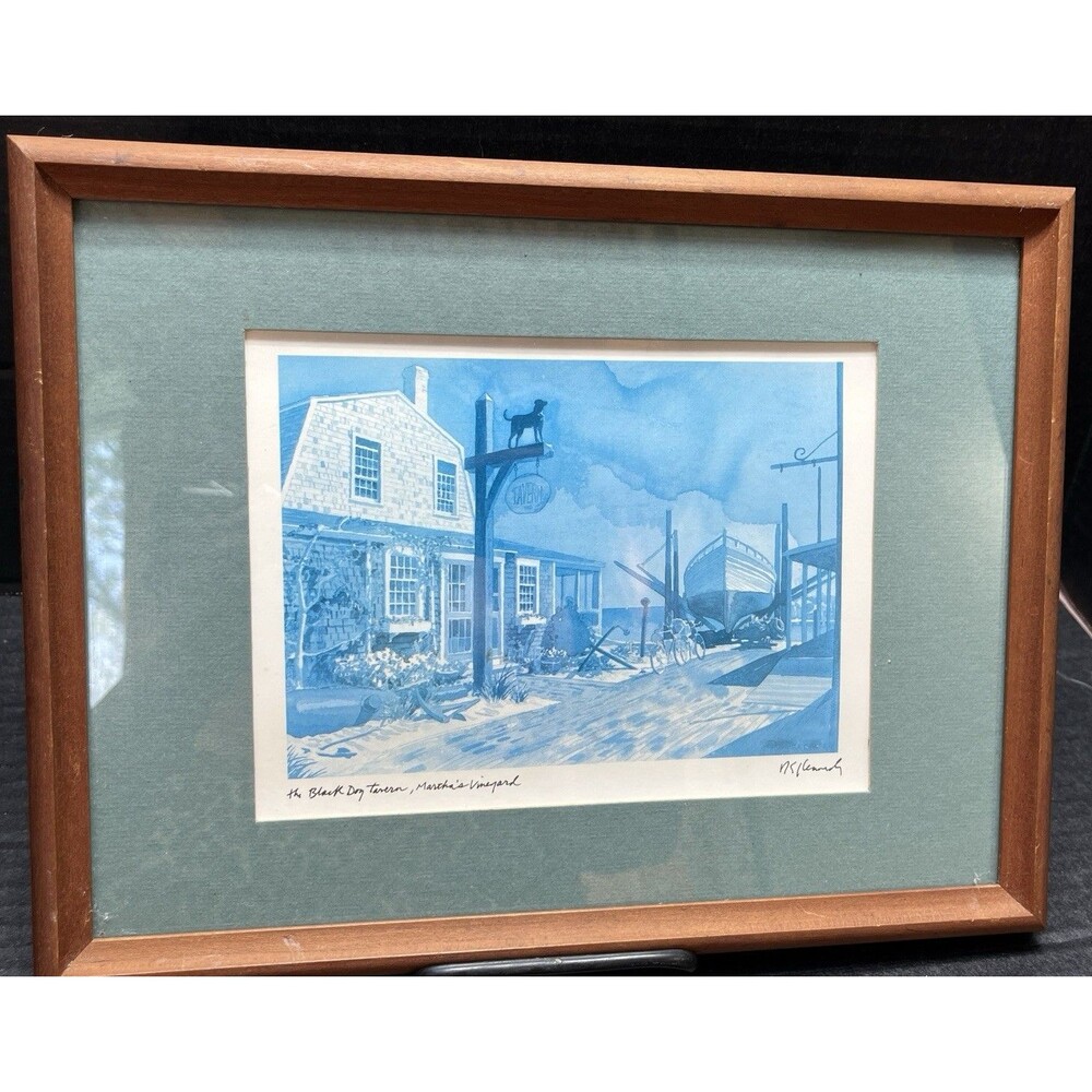 The Black Dog Tavern Martha’s Vineyard Robert Kennedy Blue Tone Technique Framed